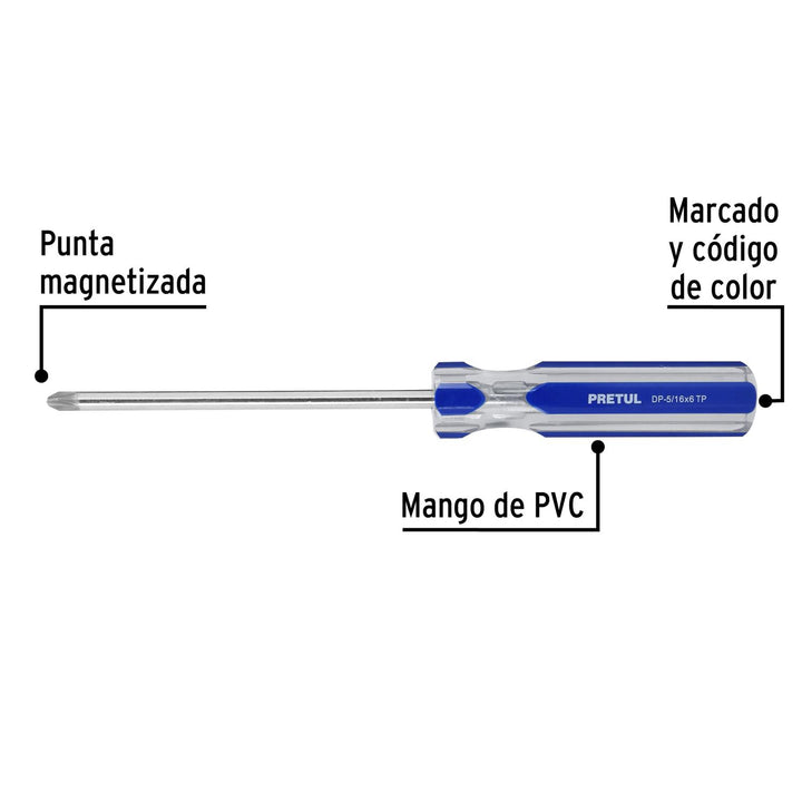 Desarmador punta Phillips 5/16 x 6" mango PVC Pretul - Mundo Tool 