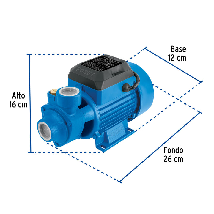 Bomba periférica 1/2HP, altura máx 30m, uso agrícola, FOSET - Mundo Tool 