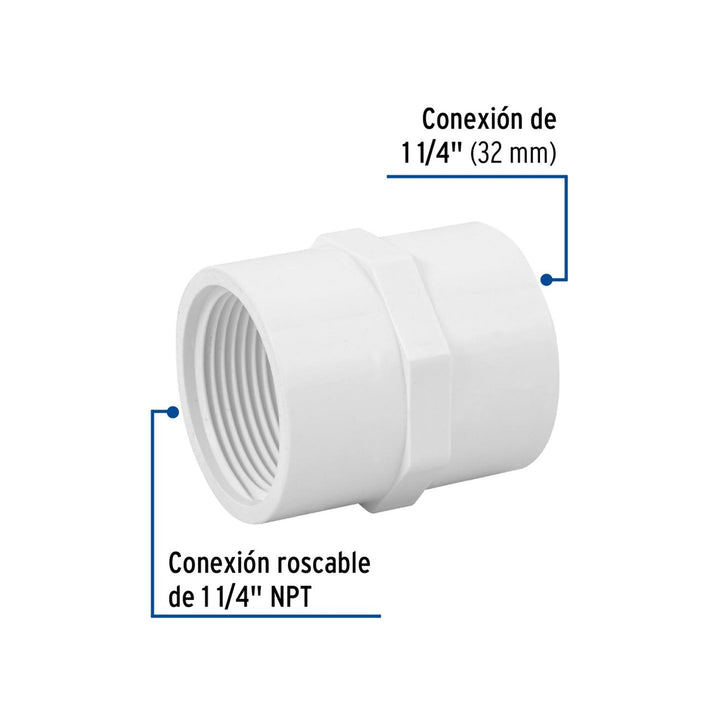 Adaptador hembra de PVC, 1-1/4' Foset - Mundo Tool 