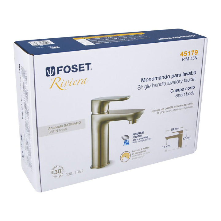 Monomando satín cuello corto para lavabo, Foset - Mundo Tool 