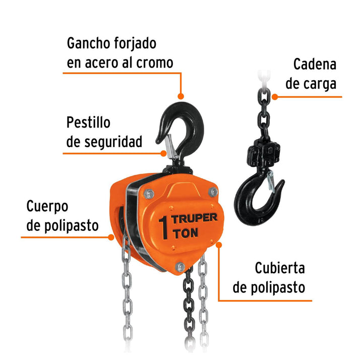 Polipasto de cadena de 1 ton, Truper - Mundo Tool 