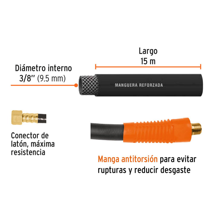 Manguera Para Compresor Alta presión 15Mts 3/8' Truper - Mundo Tool 