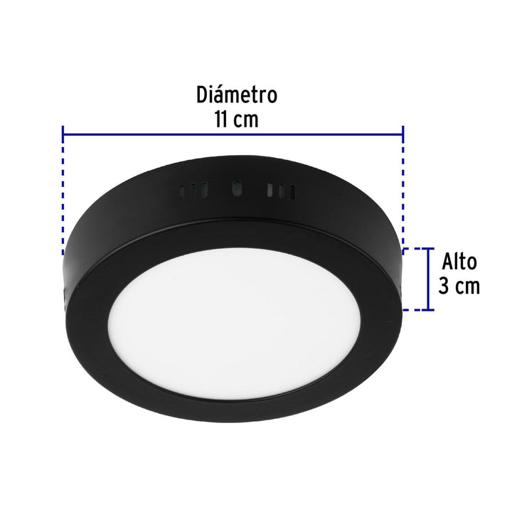 Luminario de LED 6 W redondo tipo plafón luz de día, negro - Mundo Tool 