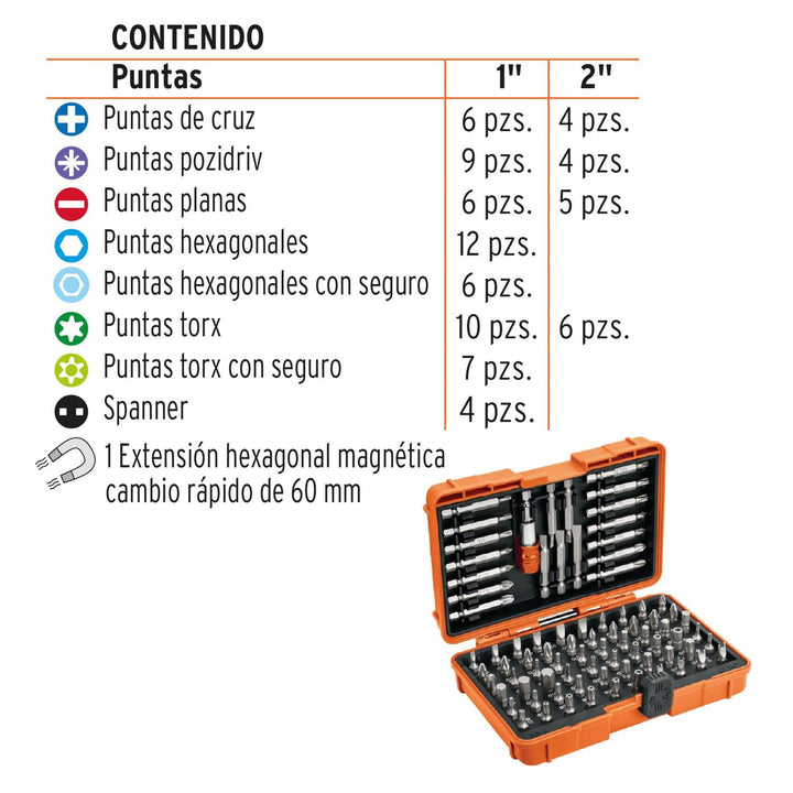 Juego de puntas mixtas 1" y 2", 80 piezas, Truper Expert - Mundo Tool 