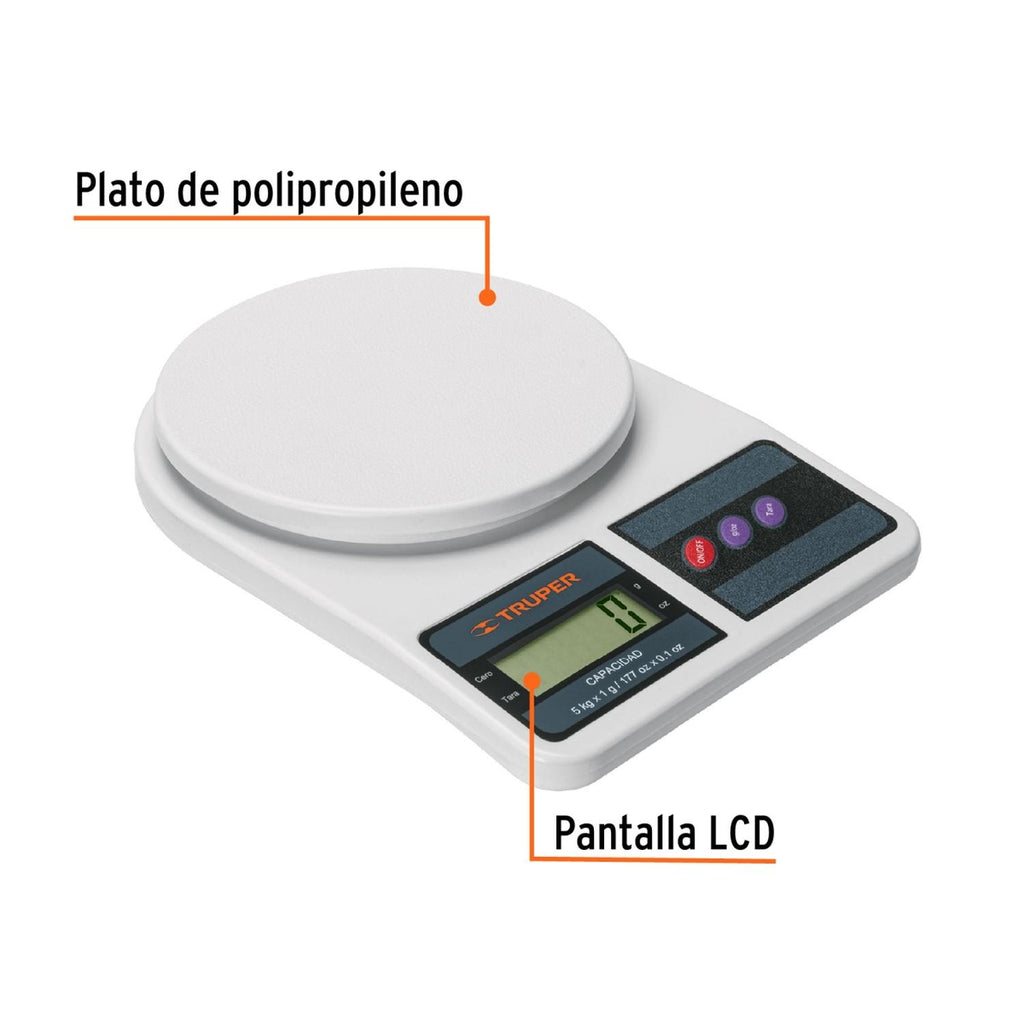 Báscula Digital Base Plástica Para Cocina 5kg Truper - Mundo Tool 