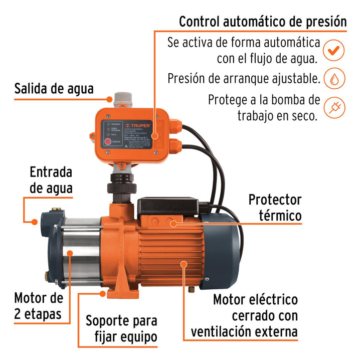 Bomba presurizadora multietapas 3/4 HP, Truper - Mundo Tool 