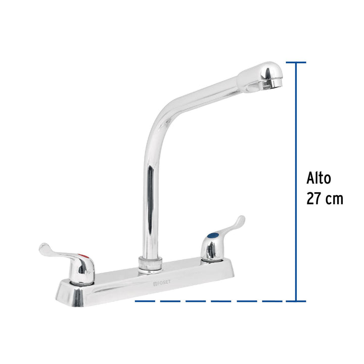 Mezcladora 8" p/fregadero, cuello cobra, manerales palanca - Mundo Tool 