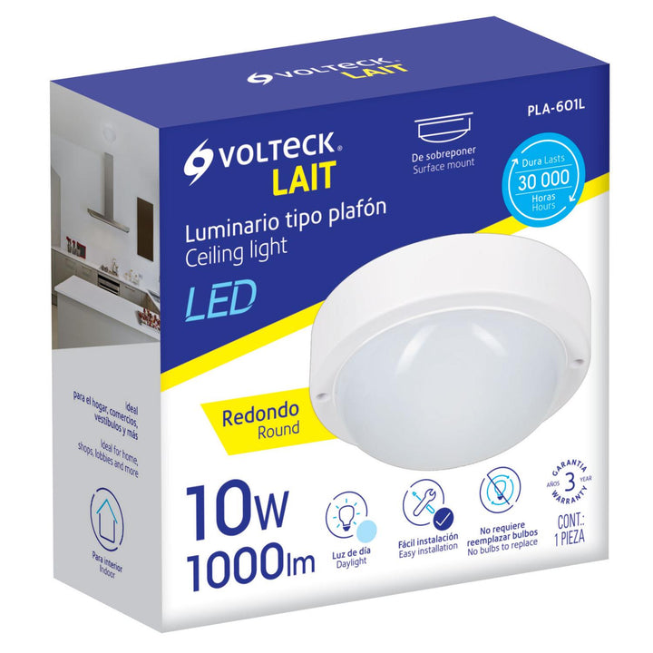 Plafón redondo, 10W, 6500K, IP54, LED Volteck - Mundo Tool 