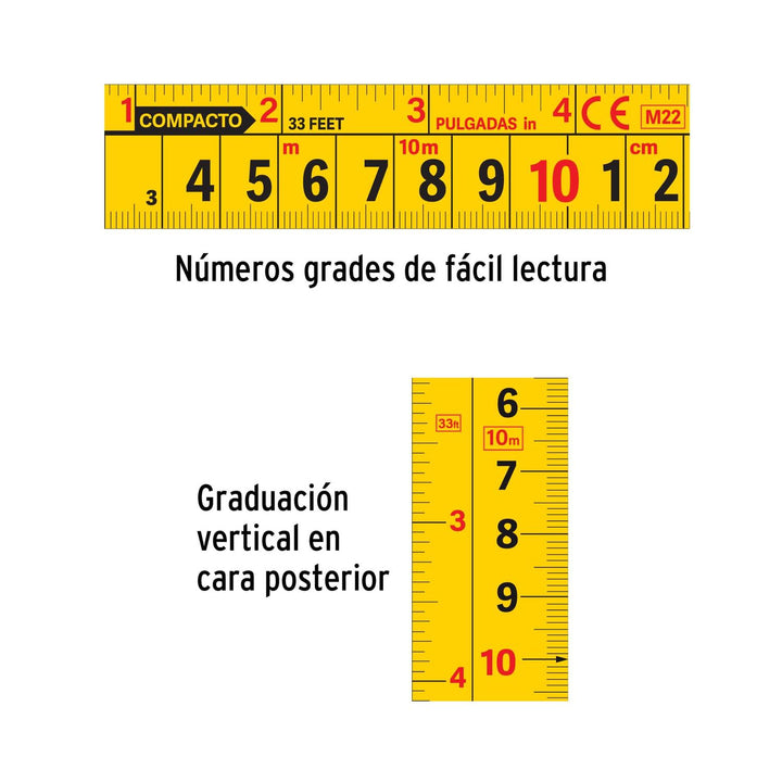 Flexómetro compacto 10 m con grip, cinta 25 mm, Truper - Mundo Tool 