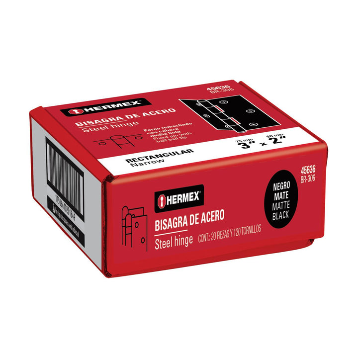 Bisagra rectangular 3' negra, Hermex . Caja con 20 pzas. - Mundo Tool 