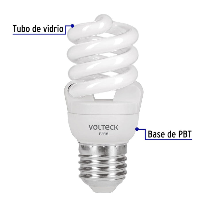 Foco 9 W Espiral Mini T2 En Caja 4 Piezas Volteck - Mundo Tool 