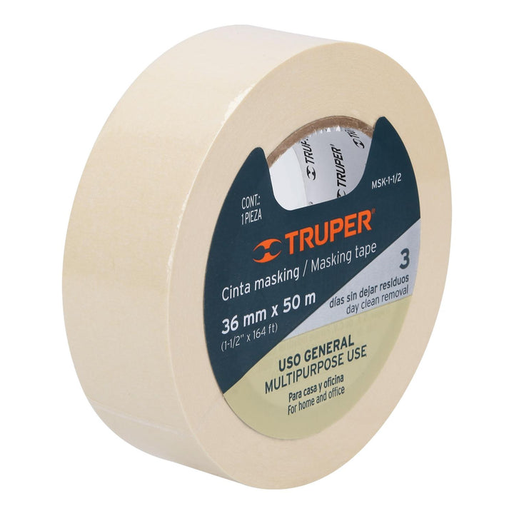 Cinta masking tape de 1-1/2" x 50 m, Truper. 1 pza. - Mundo Tool 