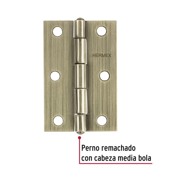 Bisagra rectangular 3' latón antiguo, Hermex. 20 piezas - Mundo Tool 