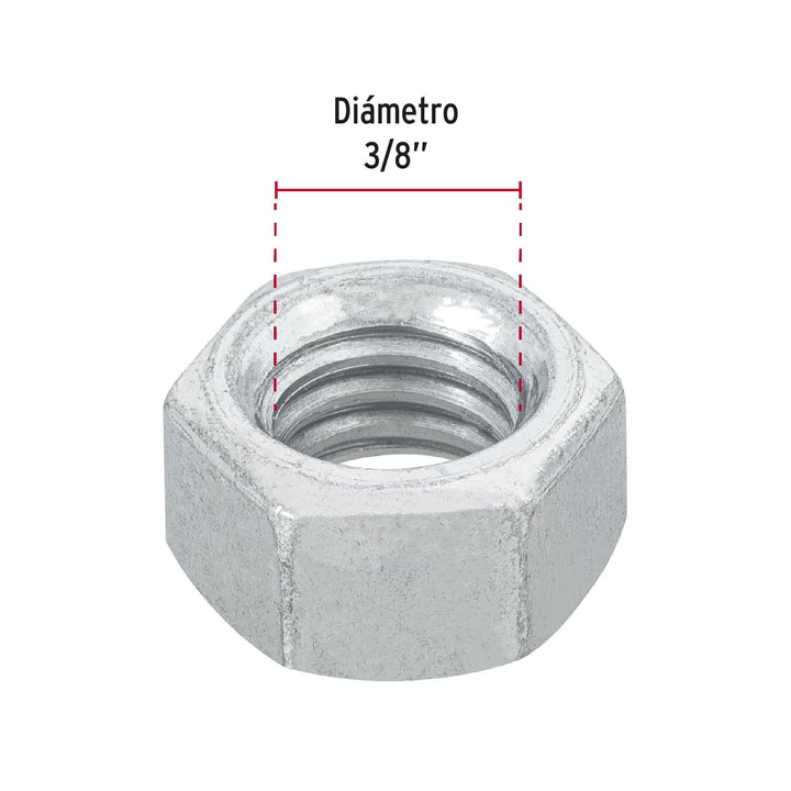 Blíster con 12 tuercas 3/8' hex de acero galvanizado, Fiero - Mundo Tool 