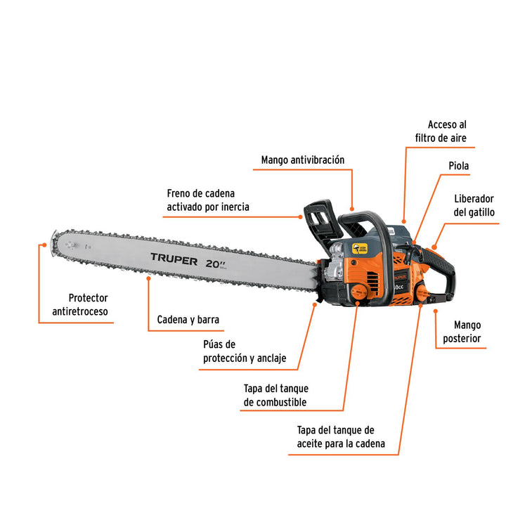 Motosierra 50 cc a gasolina con barra de 20', Truper - Mundo Tool 