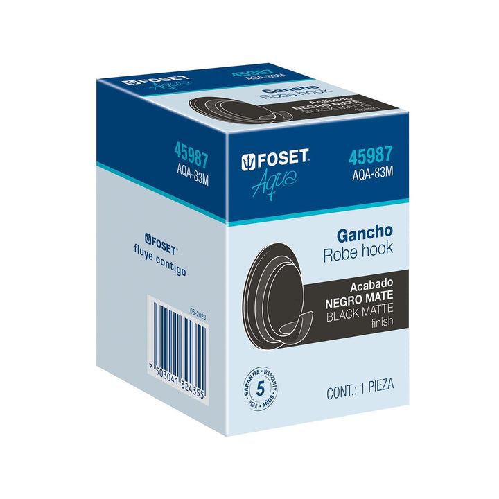 Gancho sencillo metálico acabado negro, Foset Aqua - Mundo Tool 