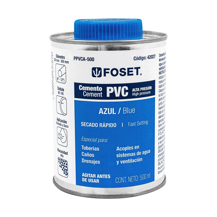 Cemento azul para PVC, hasta 12', bote 500 ml Foset - Mundo Tool 