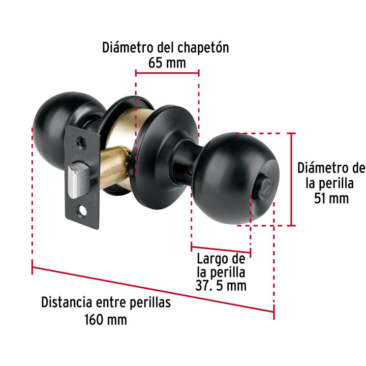 Cerradura esfera, cil, baño, negro, blíster, Basic - Mundo Tool 