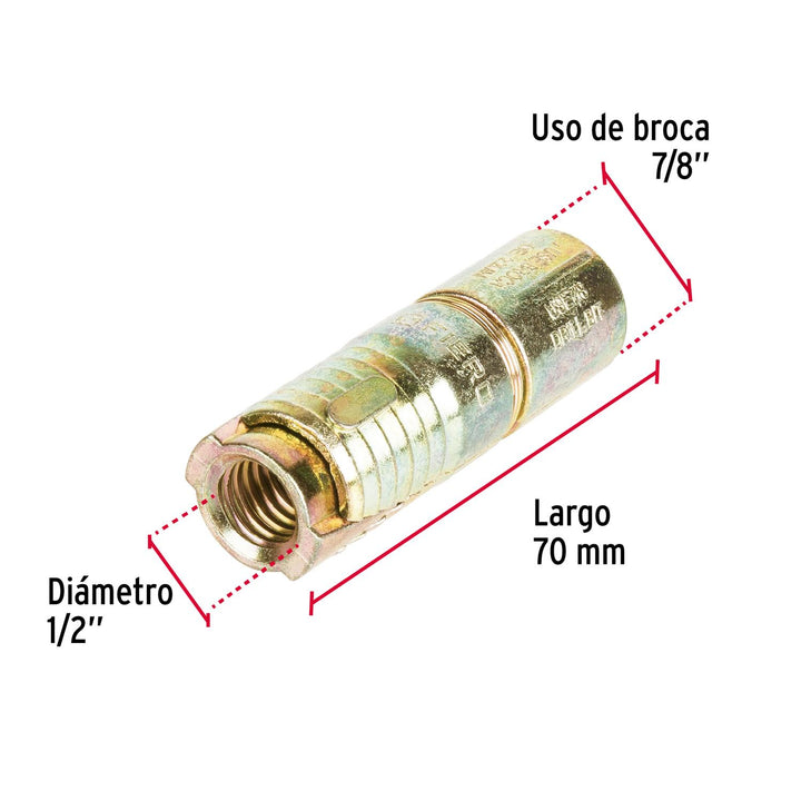 Taquete de expansión, 1/2' sin tornillo, caja 25 piezas Fiero - Mundo Tool 