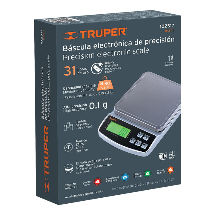 Báscula digital de precisión, 3kg, Truper - Mundo Tool 