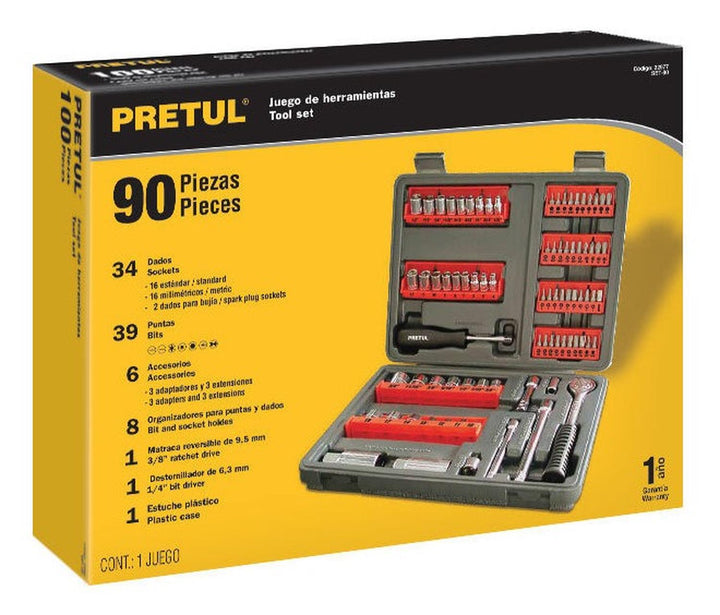 Set De Puntas Y Dados 90 Piezas Pretul - Mundo Tool 