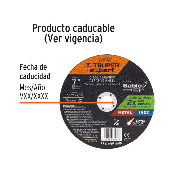 Disco tipo 41, corte fino metal, Línea Sable 7', Expert Expert - Mundo Tool 