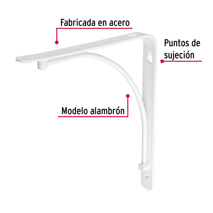 Ménsula reforzada blanca 8 x 8' diseño alambrón, Fiero. 1 pza - Mundo Tool 