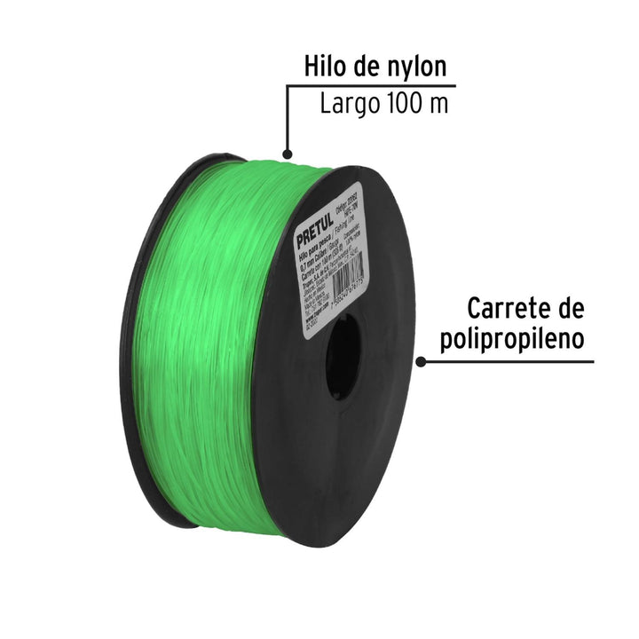 Hilo para pesca rollo 100m calibre 0.70mm verde Pretul - Mundo Tool 