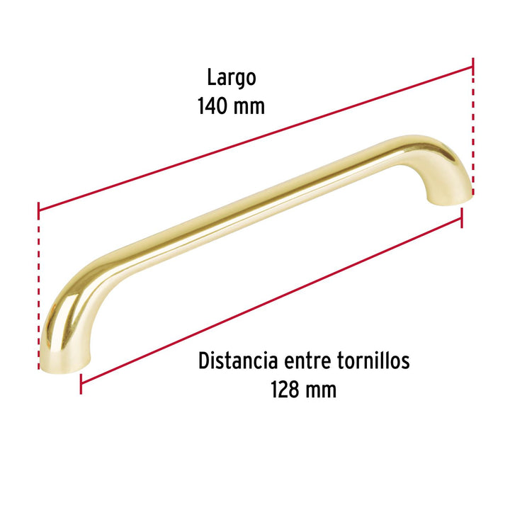 Jaladera 128mm estilo 'Cádiz' acabado latón brillante - Mundo Tool 