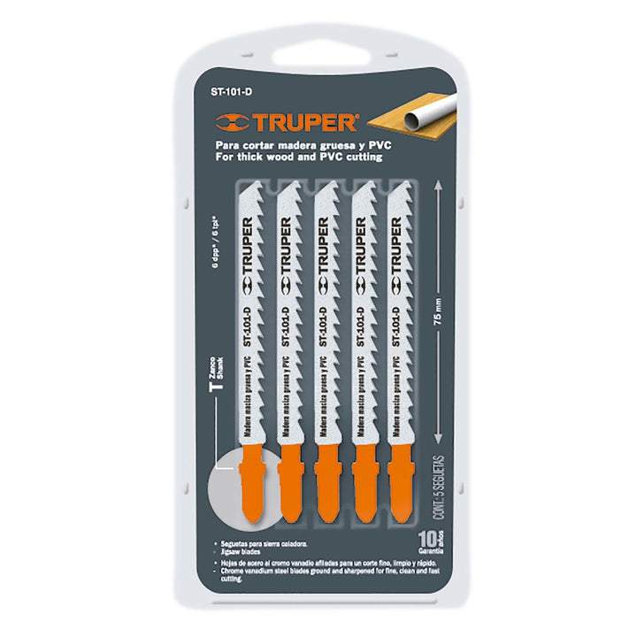 Segueta caladora,cortes rectos madera,zanco t,6dpp,5 pzas Truper - Mundo Tool 