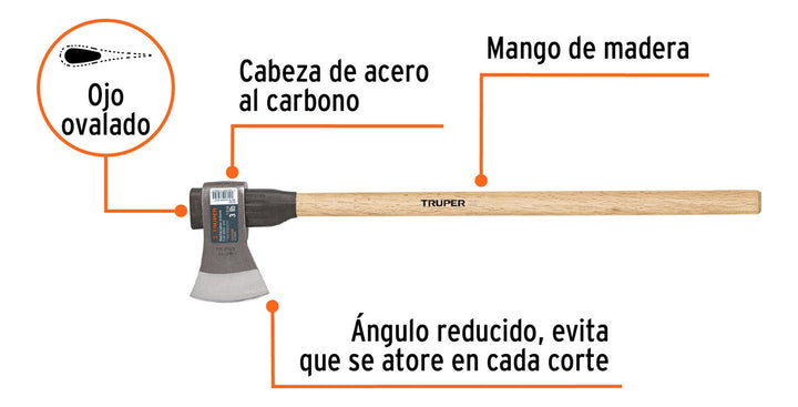 Hacha Labor Entera 3lb Mango De Madera 36 , Truper 102969 - Mundo Tool 