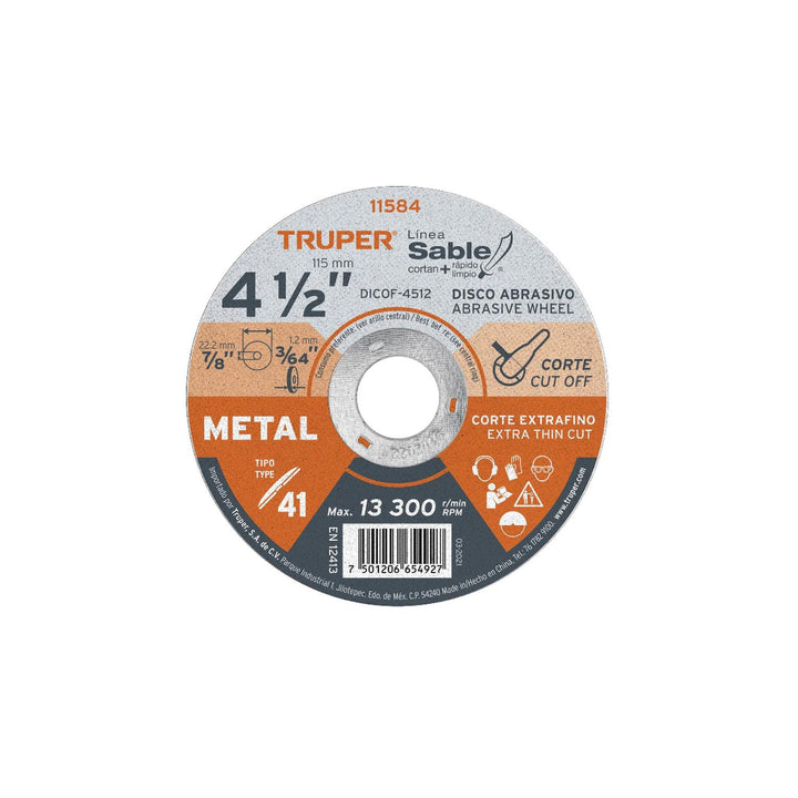 Disco Tipo 41, corte fino de metal - Mundo Tool 