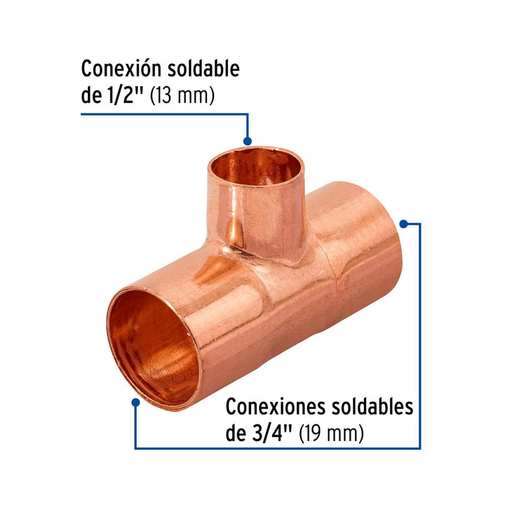 Tee De Cobre Reducida 3/4' X 3/4' X 1/2' Foset - Mundo Tool 