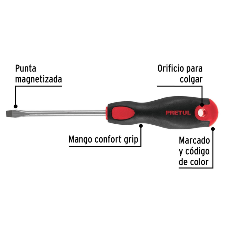 Desarmador plano1/4x4"mango Comfort Grip Pretul - Mundo Tool 