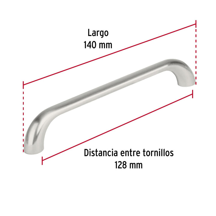 Jaladera de 128mm estilo 'Cádiz' acabado níquel satinado - Mundo Tool 