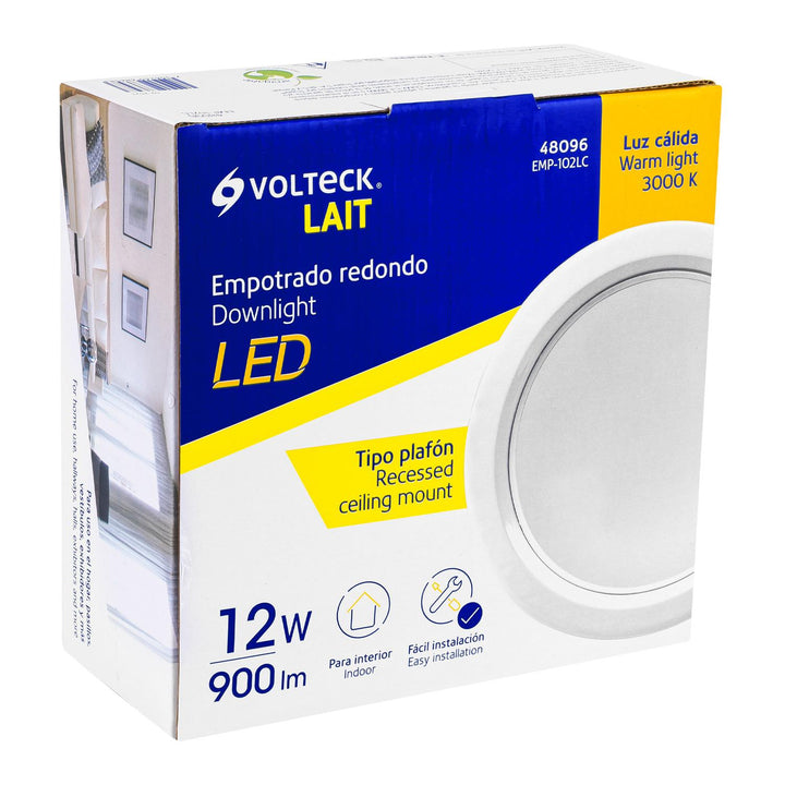 Luminario LED empotrado redondo de 12 W, luz cálida, Volteck - Mundo Tool 