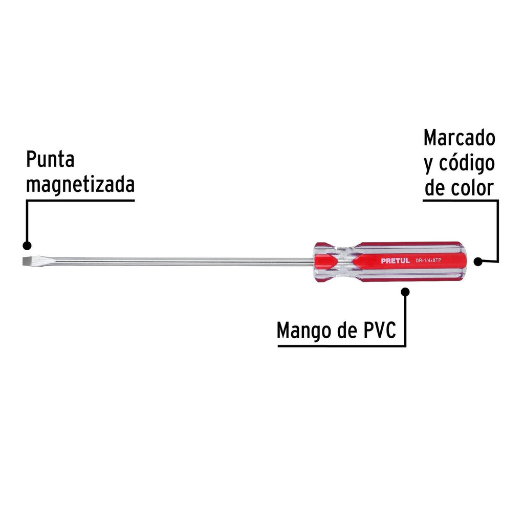 Desarmador plano 1/4 x 8" mango PVC Pretul - Mundo Tool 