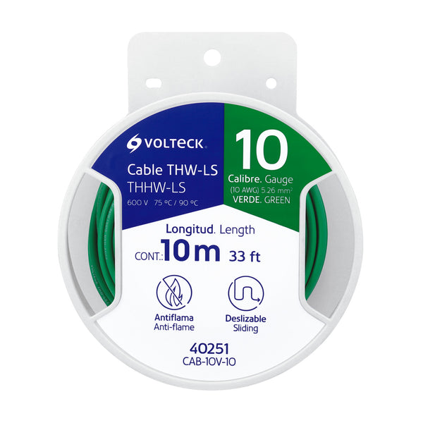 Carrete con 10 m de cable THHW-LS 10 AWG verde, Volteck - Mundo Tool 