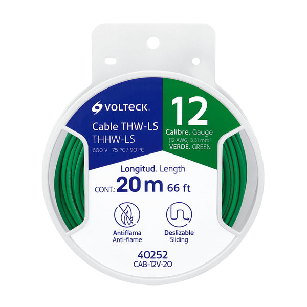 Carrete con 20 m de cable THHW-LS 12 AWG verde, Volteck - Mundo Tool 