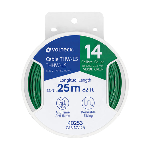 Carrete con 25 m de cable THHW-LS 14 AWG verde, Volteck - Mundo Tool 