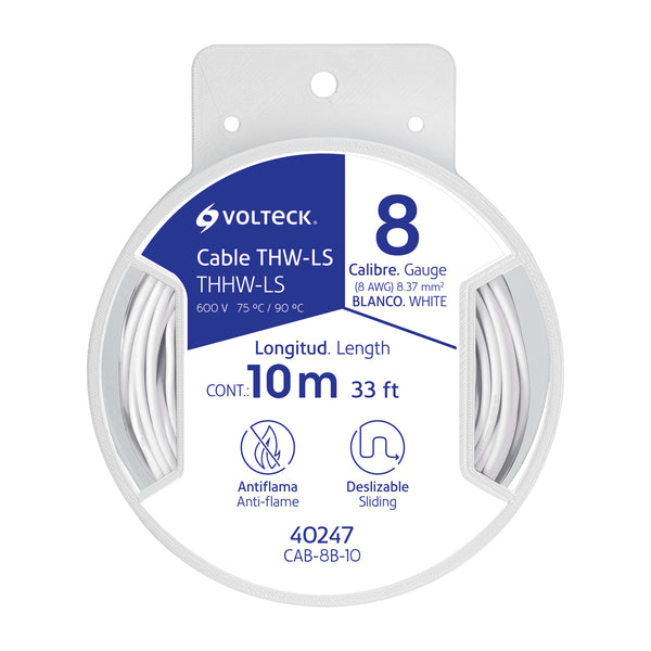 Carrete con 10 m de cable THHW-LS 8 AWG blanco, Volteck - Mundo Tool 