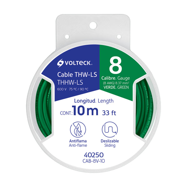 Carrete con 10 m de cable THHW-LS 8 AWG verde, Volteck - Mundo Tool 