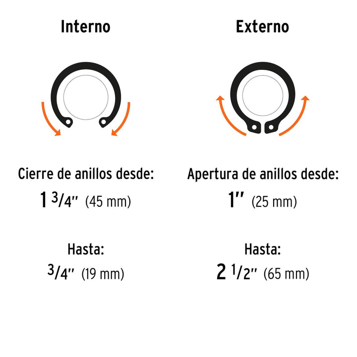 Pinza para anillos de retención 6" 4 cabezas intercambiables - Mundo Tool 