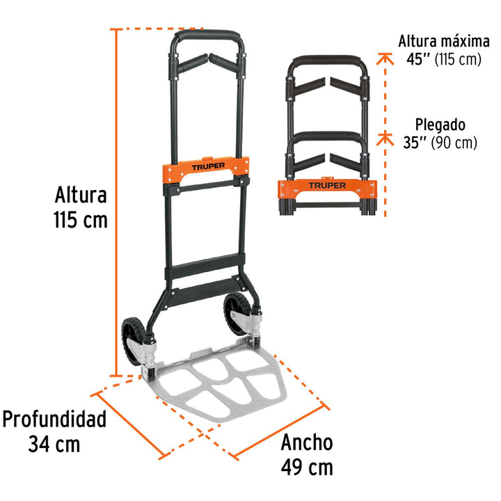 Diablo de carga, plegable, mango abatible, 170 kg, Truper - Mundo Tool 