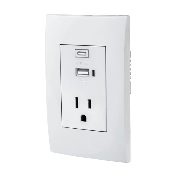 Volteck COUSB-OB, Contacto 2 polos + tierra con 2 puertos USB, blanco - Mundo Tool 