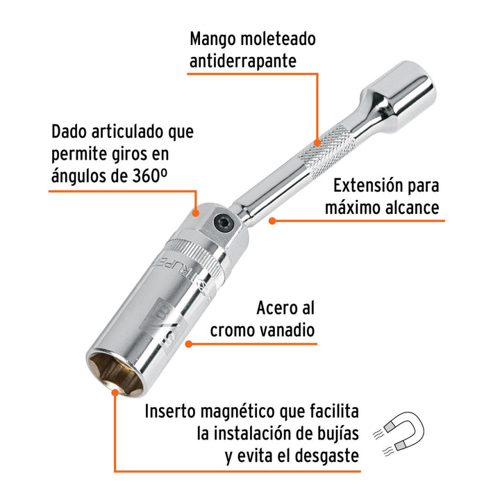 Dado P/bujias 5/8 Articulado Extension 6 Cuadro 3/8 - Mundo Tool 