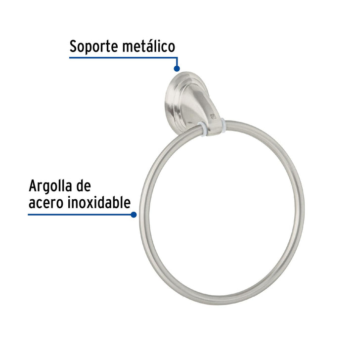 Toallero argolla metálico acabado satín, Foset Aqua - Mundo Tool 