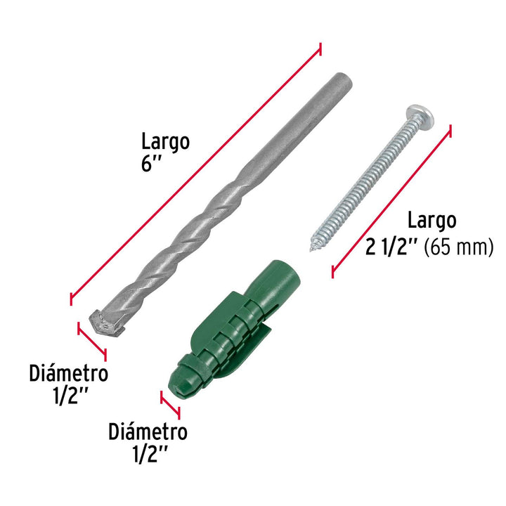 Kit de 20 taquetes 1/2' con pijas #14 y 1 broca 1/2', Fiero - Mundo Tool 