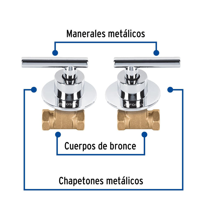 Juego manerales palanca, roscables p/regadera, cromo, Foset - Mundo Tool 