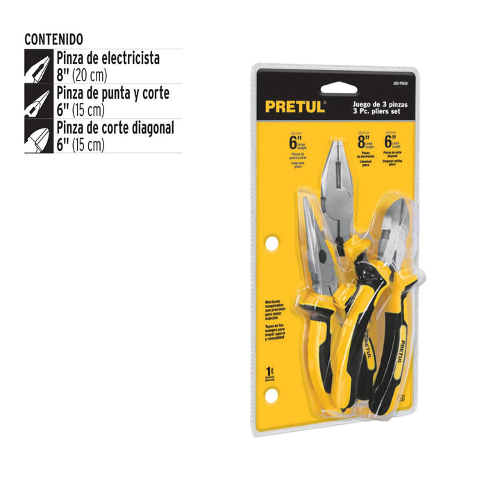 Juego De Pinzas 3 Piezas Mango Comfort Grip Pretul - Mundo Tool 